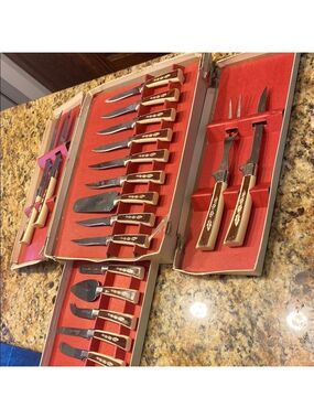 VTG Regent Sheffield Brown and Cream Kitchen Knife Set original box never used
